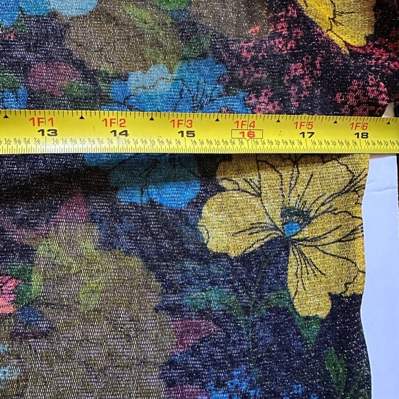 Zara Floral Sheer Blouse Women’s | Sz Large |  Shimmer | Blue, Yellow, Black - Picture 5 of 8